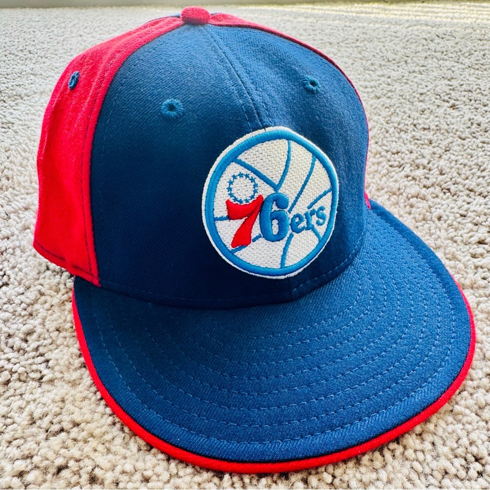 Philadelphia 76ers Cap Mens Size 6 7/8 Fitted Hat Blue Red New Era 59Fifty NBA